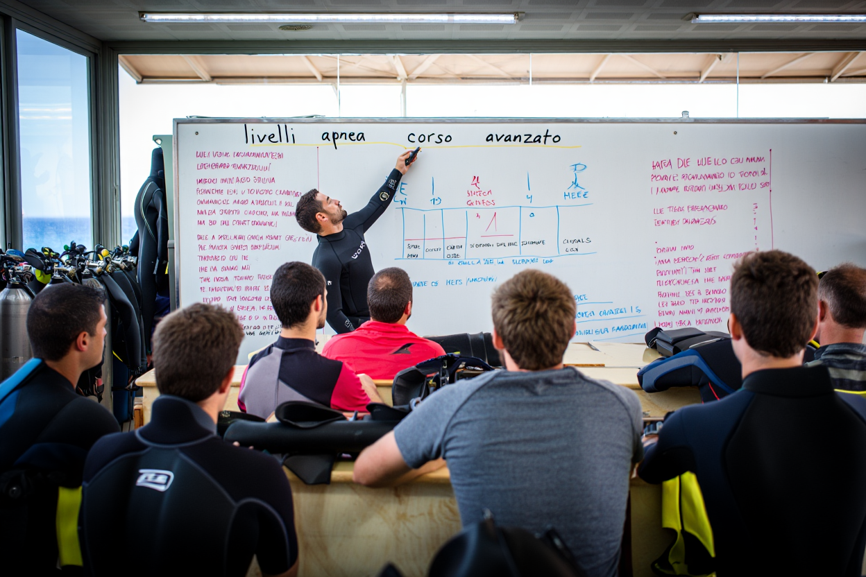 Apneista in immersione durante il corso di apnea avanzato