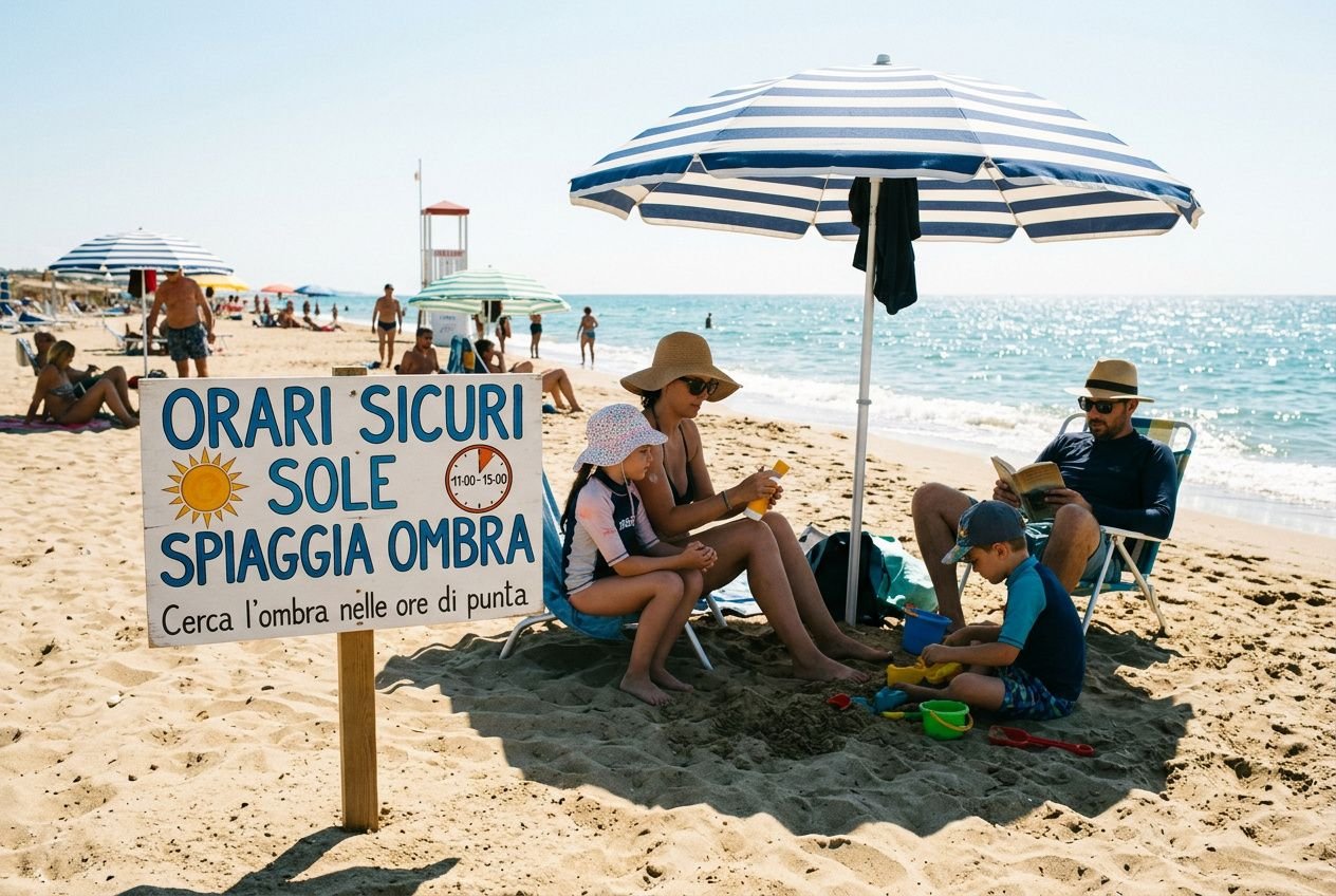 Tenda da spiaggia UPF 50+ con famiglia protetta dalle radiazioni solari