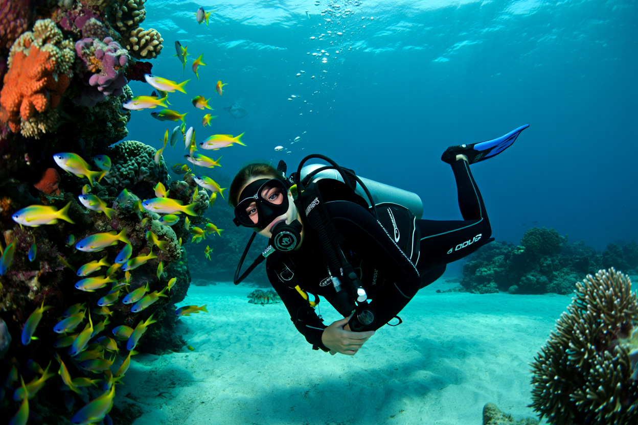 Subacqueo protetto con muta in acque italiane