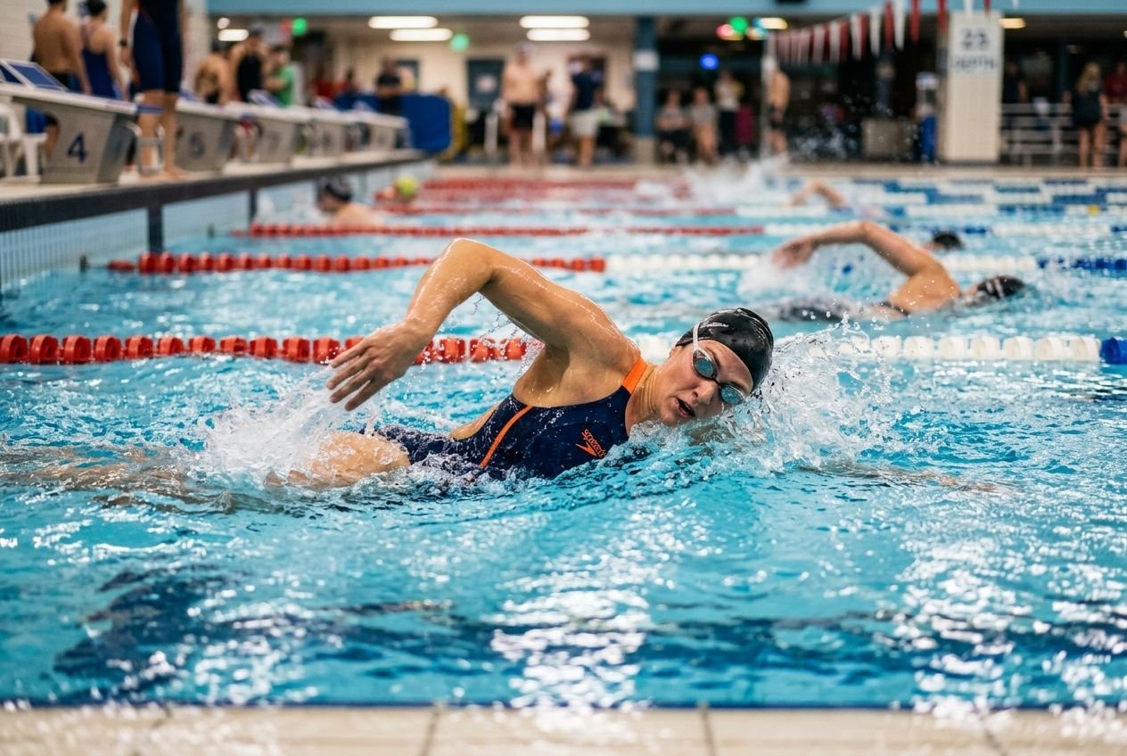 Persona che nuota in piscina durante allenamento dimagrante