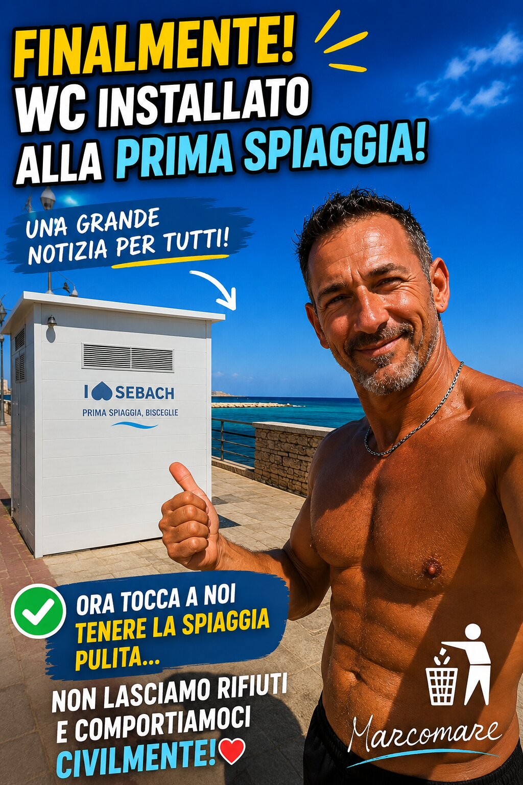 Prima Spiaggia al Macello: dopo la segnalazione di Marco Mare installato finalmente il WC pubblico